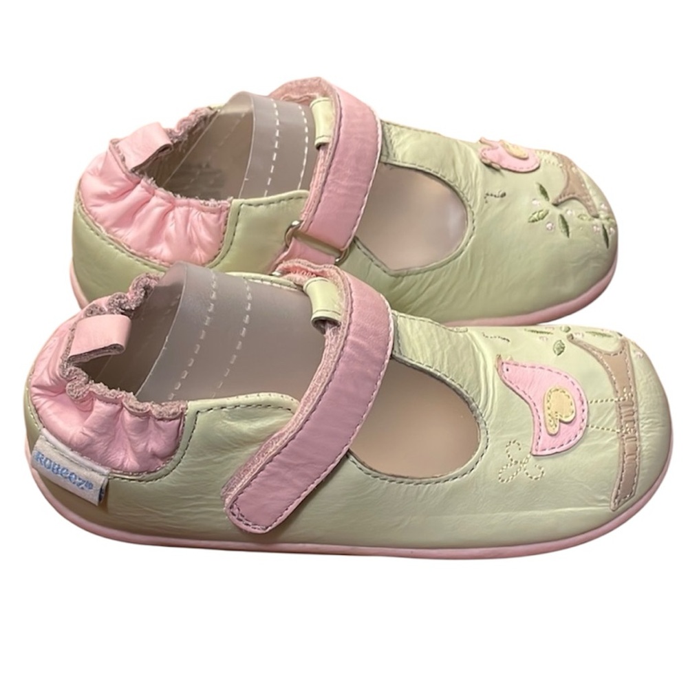 Robeez Tredz Pink and Green Kids Shoes with Bird Design, 20-24 mos walker
